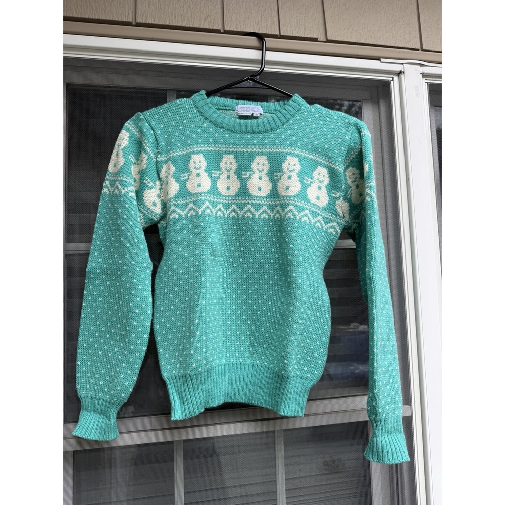 VINTAGE Filenes Acrylic Snowman Holiday Sweater Size Small College Argyle